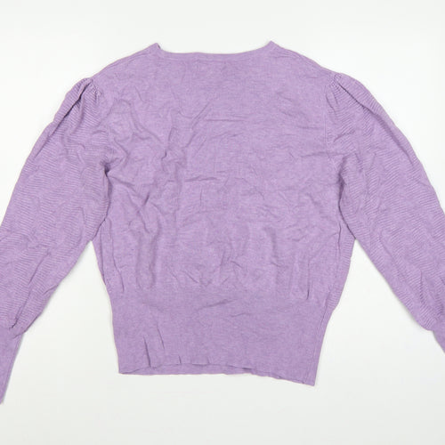 Marks and Spencer Women Purple L Puff Sleeve Crew Neck Jumper