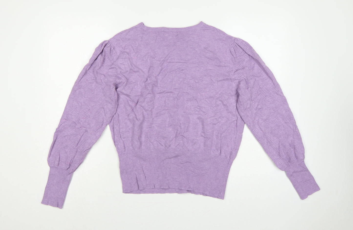 Marks and Spencer Women Purple L Puff Sleeve Crew Neck Jumper