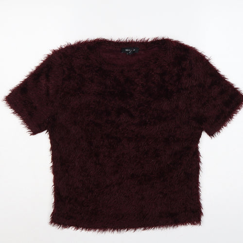 New Look Women’s Burgundy UK 14 Shaggy Knit Short Sleeve Pullover Jumper