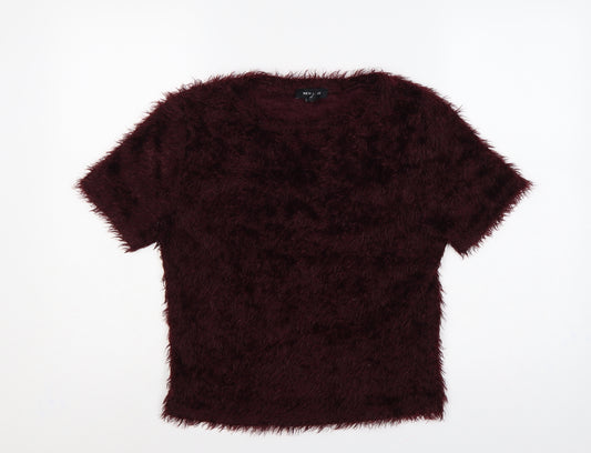 New Look Women’s Burgundy UK 14 Shaggy Knit Short Sleeve Pullover Jumper