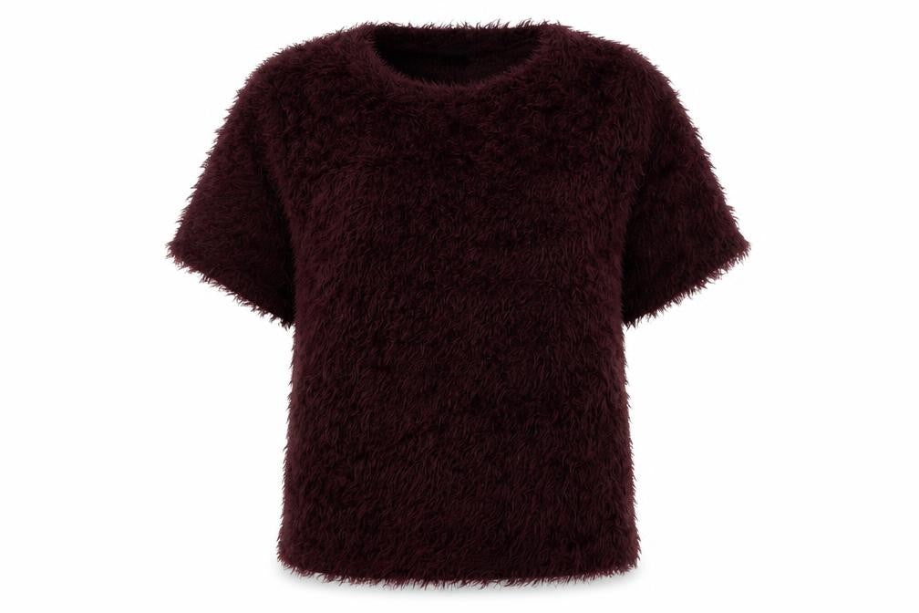 New Look Women’s Burgundy UK 14 Shaggy Knit Short Sleeve Pullover Jumper