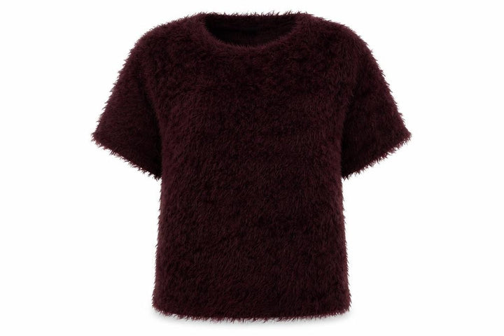 New Look Women’s Burgundy UK 14 Shaggy Knit Short Sleeve Pullover Jumper