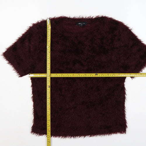 New Look Women’s Burgundy UK 14 Shaggy Knit Short Sleeve Pullover Jumper