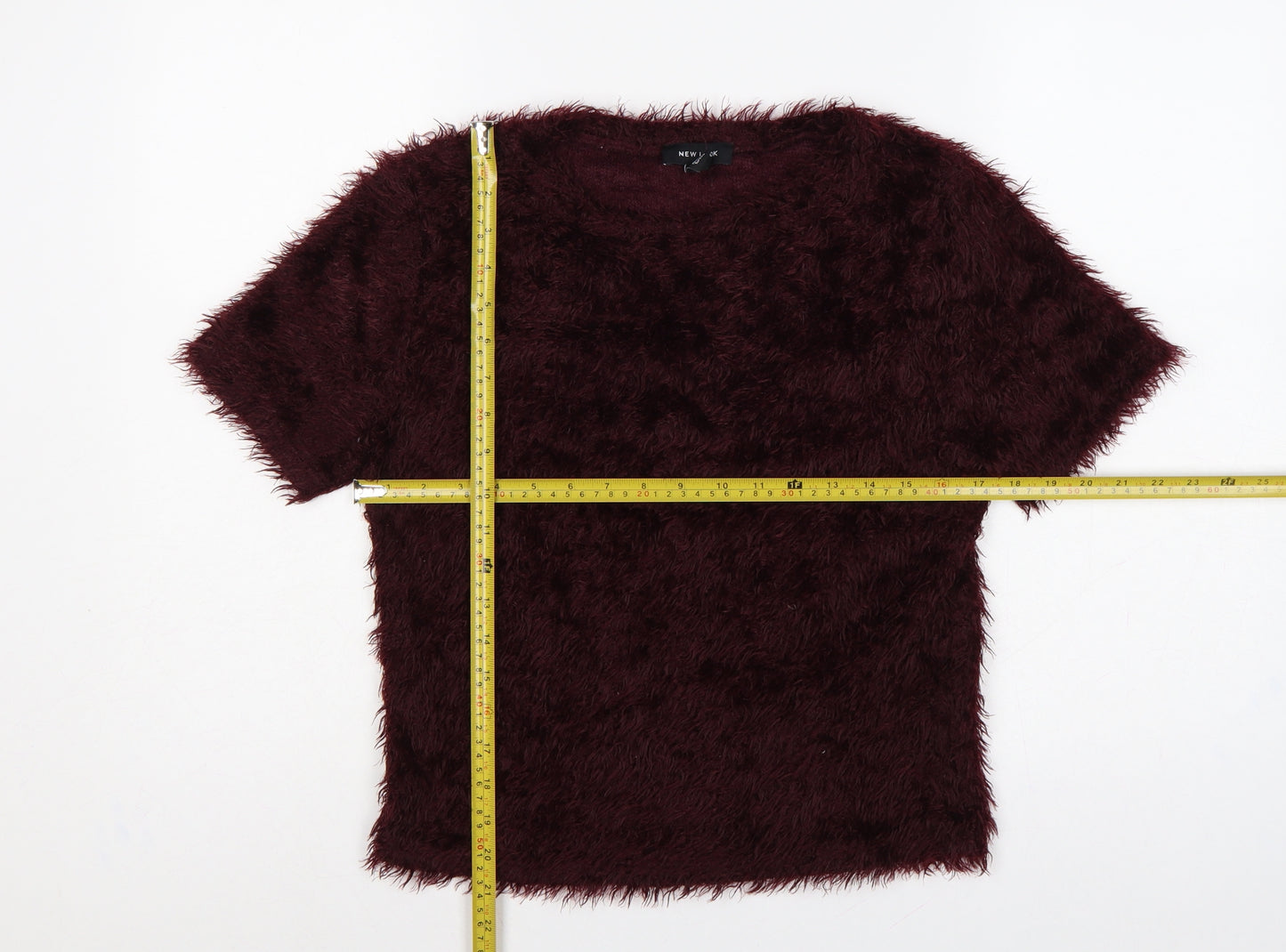 New Look Women’s Burgundy UK 14 Shaggy Knit Short Sleeve Pullover Jumper
