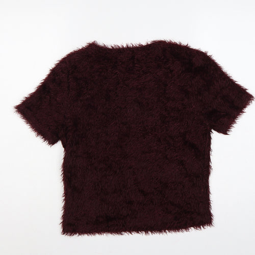 New Look Women’s Burgundy UK 14 Shaggy Knit Short Sleeve Pullover Jumper