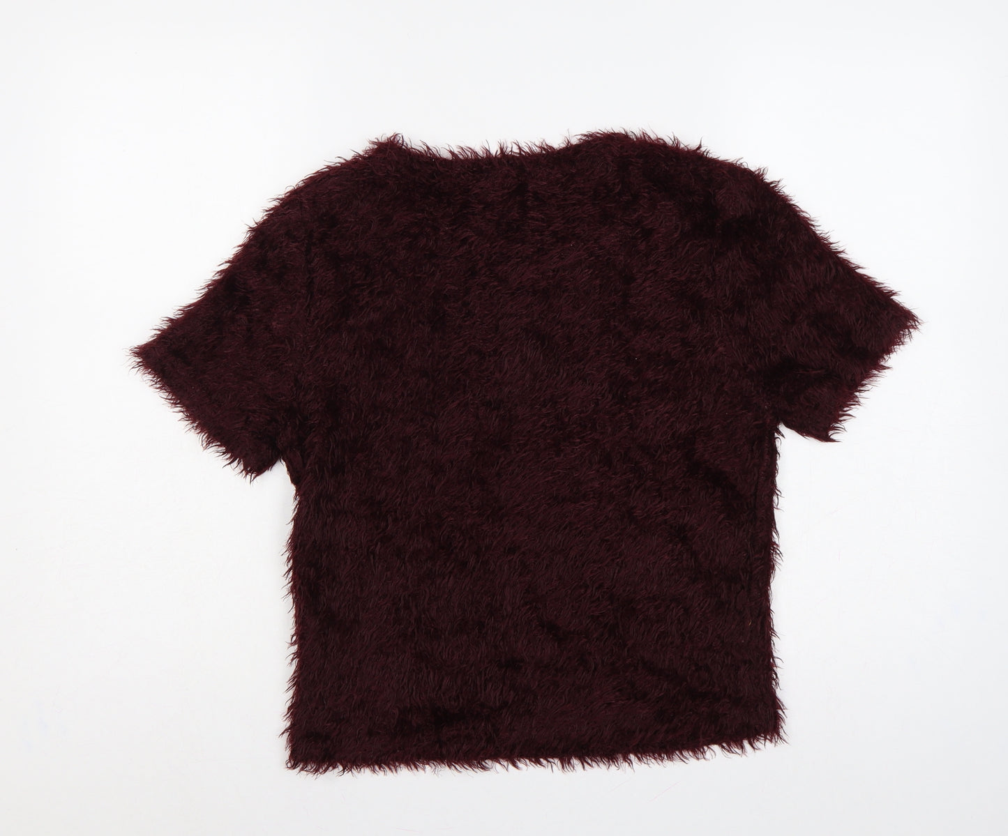 New Look Women’s Burgundy UK 14 Shaggy Knit Short Sleeve Pullover Jumper