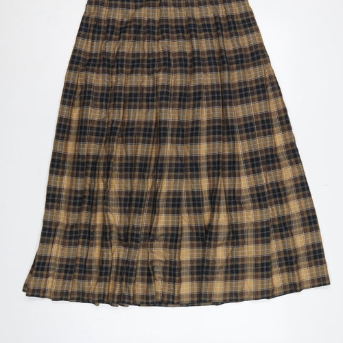 St Michael Women Brown Plaid A-Line Long Skirt UK 16 Vintage