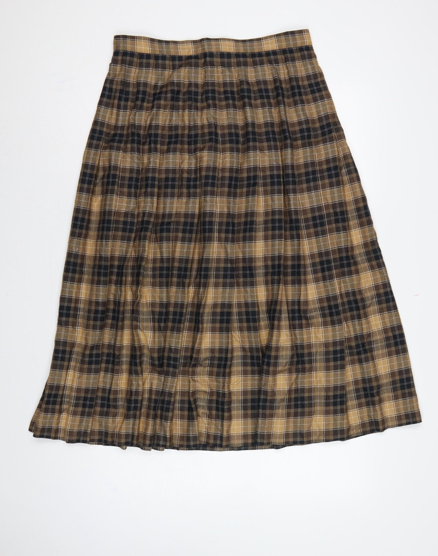 St Michael Women Brown Plaid A-Line Long Skirt UK 16 Vintage