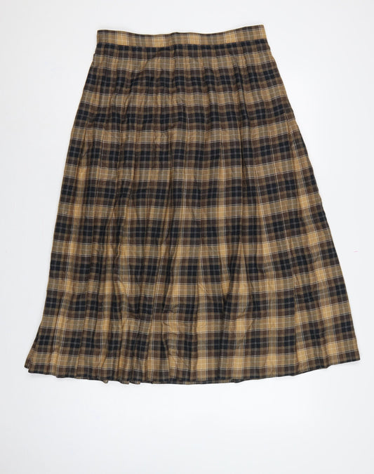 St Michael Women Brown Plaid A-Line Long Skirt UK 16 Vintage