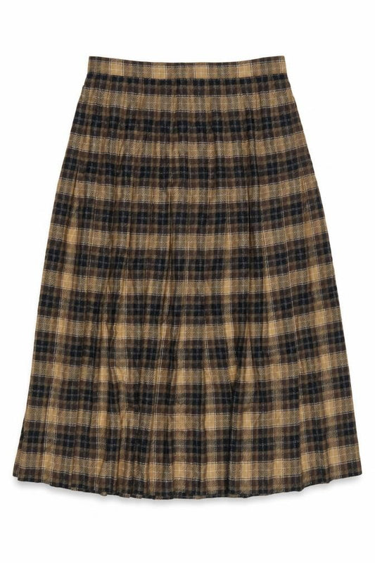 St Michael Women Brown Plaid A-Line Long Skirt UK 16 Vintage