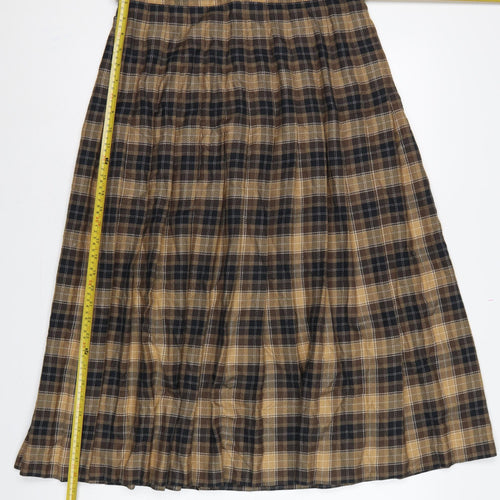 St Michael Women Brown Plaid A-Line Long Skirt UK 16 Vintage