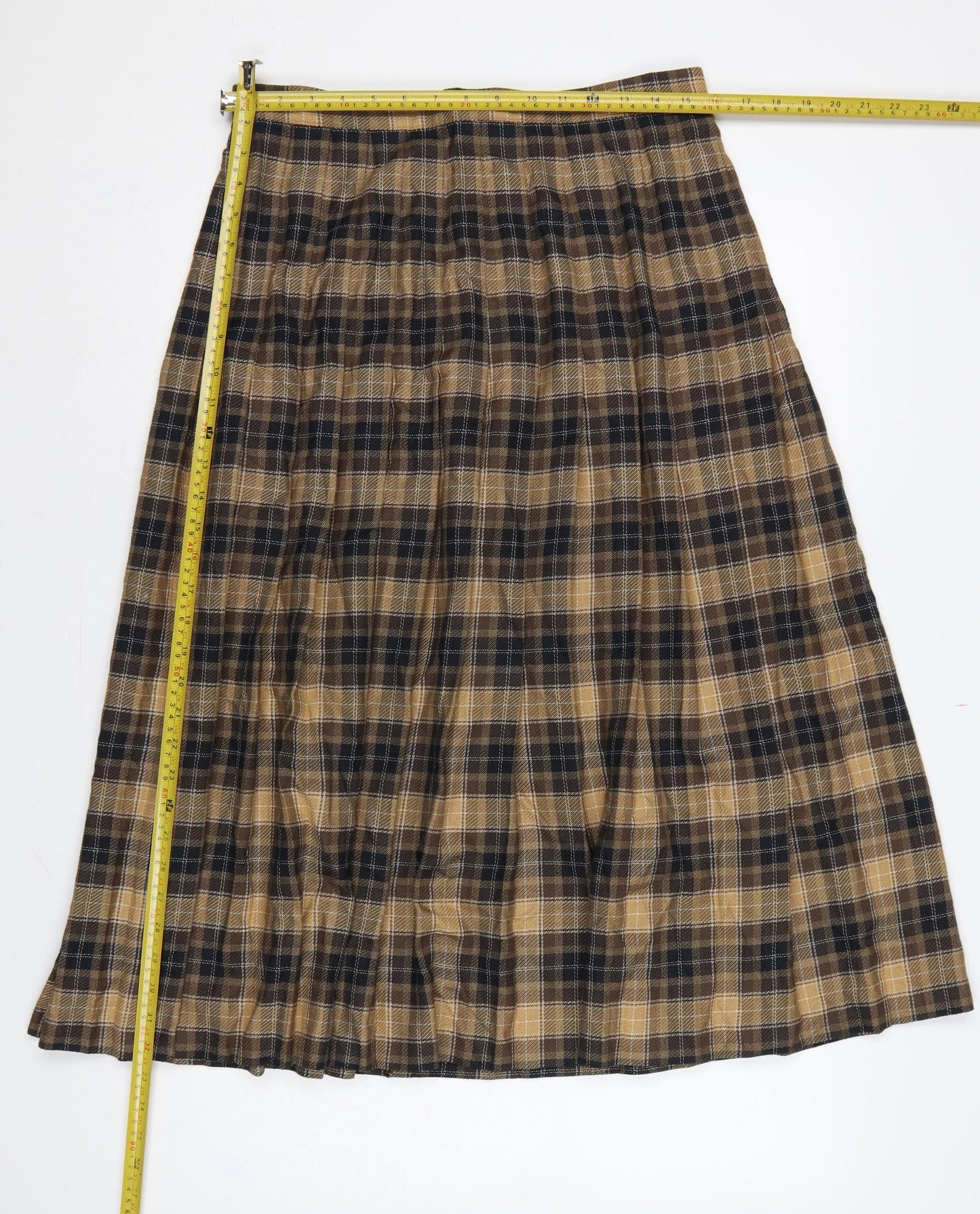 St Michael Women Brown Plaid A-Line Long Skirt UK 16 Vintage