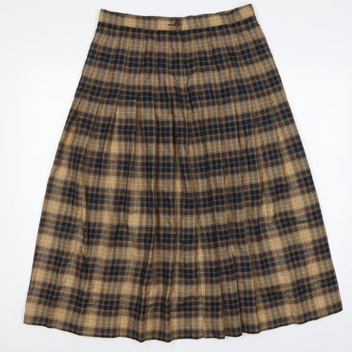 St Michael Women Brown Plaid A-Line Long Skirt UK 16 Vintage