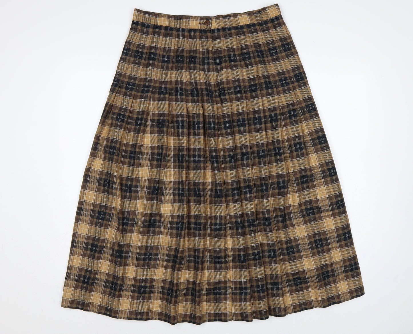 St Michael Women Brown Plaid A-Line Long Skirt UK 16 Vintage