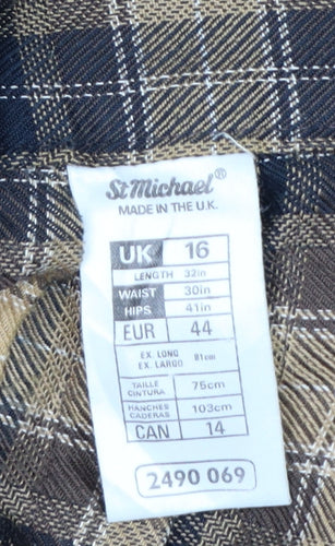 St Michael Women Brown Plaid A-Line Long Skirt UK 16 Vintage
