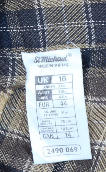 St Michael Women Brown Plaid A-Line Long Skirt UK 16 Vintage