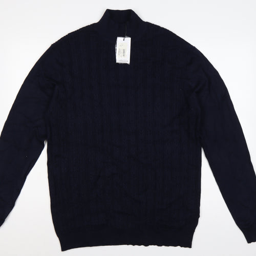 Sorbino Men Blue XXL Cable-Knit 1/4 Zip High Neck Jumper