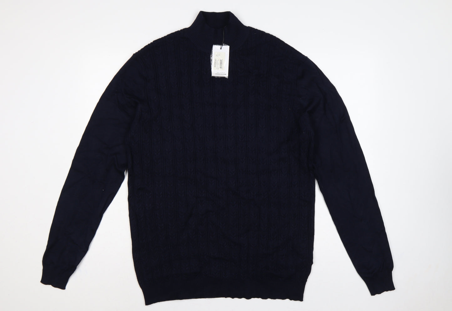 Sorbino Men Blue XXL Cable-Knit 1/4 Zip High Neck Jumper