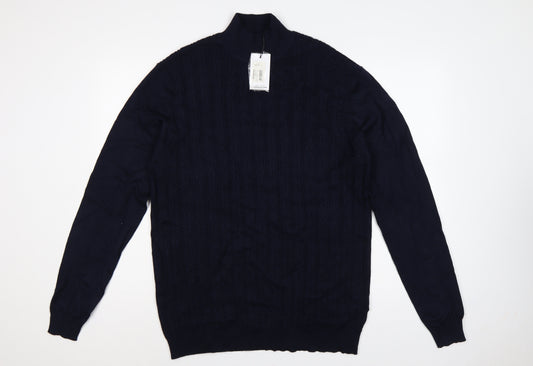 Sorbino Men Blue XXL Cable-Knit 1/4 Zip High Neck Jumper
