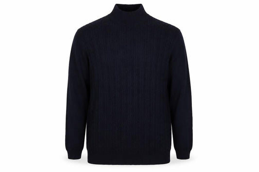 Sorbino Men Blue XXL Cable-Knit 1/4 Zip High Neck Jumper