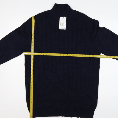 Sorbino Men Blue XXL Cable-Knit 1/4 Zip High Neck Jumper