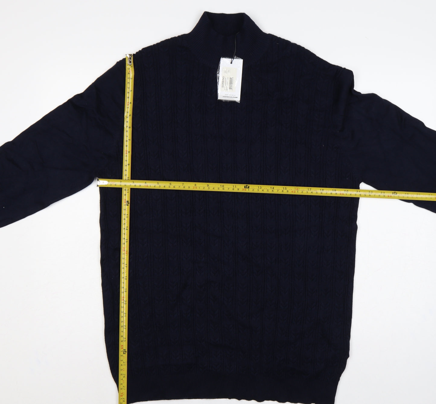 Sorbino Men Blue XXL Cable-Knit 1/4 Zip High Neck Jumper