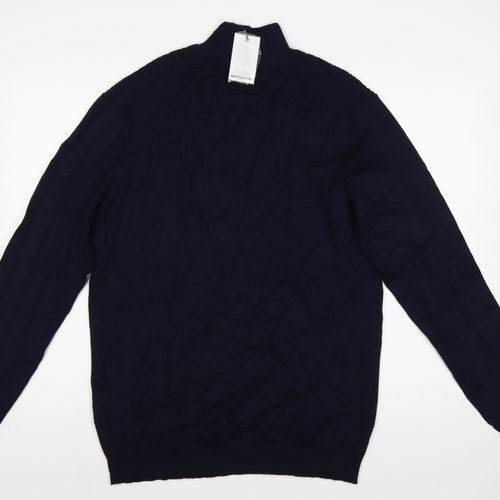 Sorbino Men Blue XXL Cable-Knit 1/4 Zip High Neck Jumper