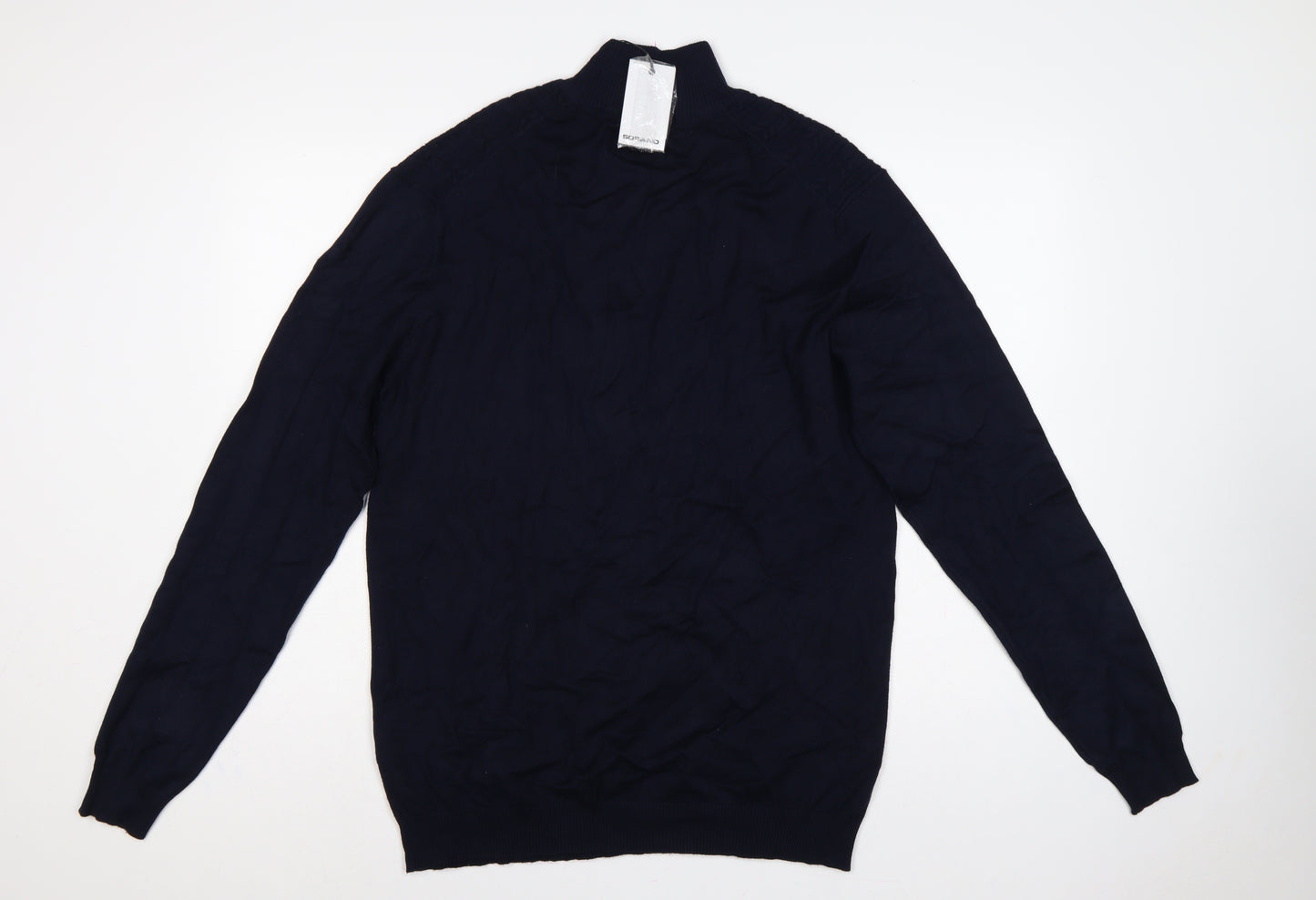 Sorbino Men Blue XXL Cable-Knit 1/4 Zip High Neck Jumper