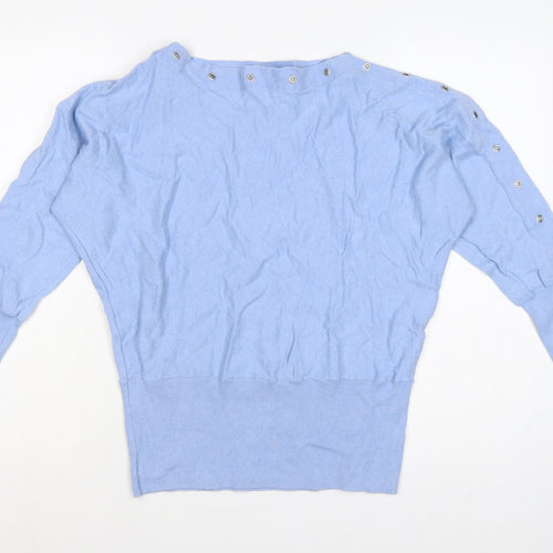 Mint Velvet Women Blue M Cashmere Blend Button Detail Batwing Jumper