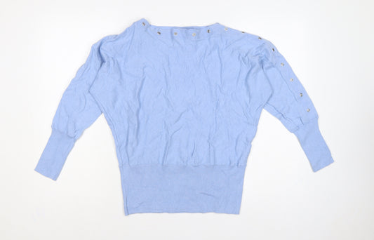 Mint Velvet Women Blue M Cashmere Blend Button Detail Batwing Jumper