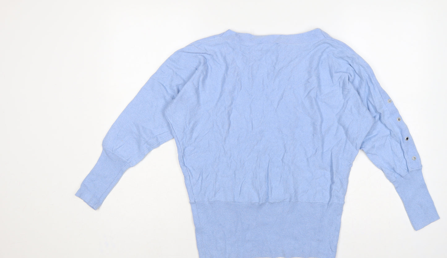 Mint Velvet Women Blue M Cashmere Blend Button Detail Batwing Jumper
