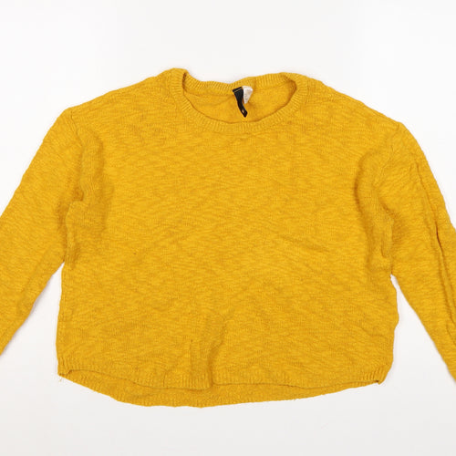 H&M Divided Women Yellow UK 12 M Crew Neck Knit Pullover Jumper