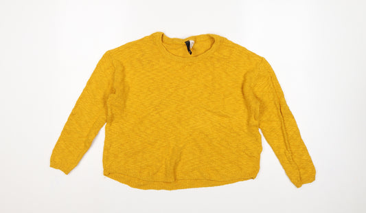 H&M Divided Women Yellow UK 12 M Crew Neck Knit Pullover Jumper