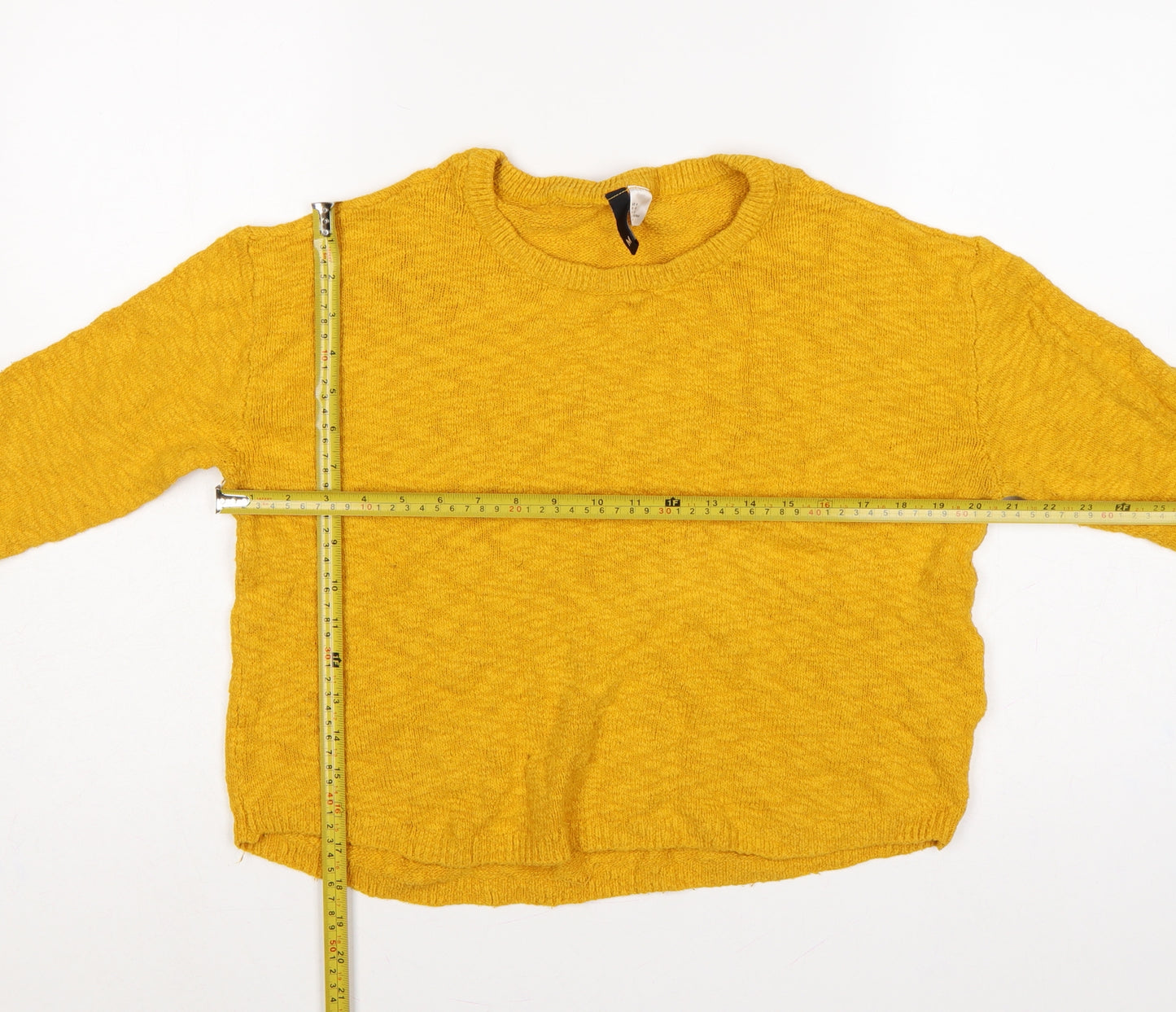 H&M Divided Women Yellow UK 12 M Crew Neck Knit Pullover Jumper