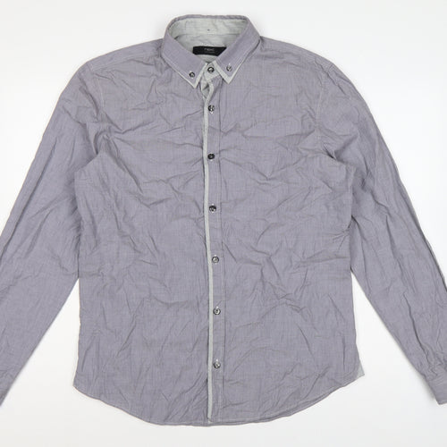 Next Men's Grey L Cotton Button-Down Long Sleeve Casual Shirt