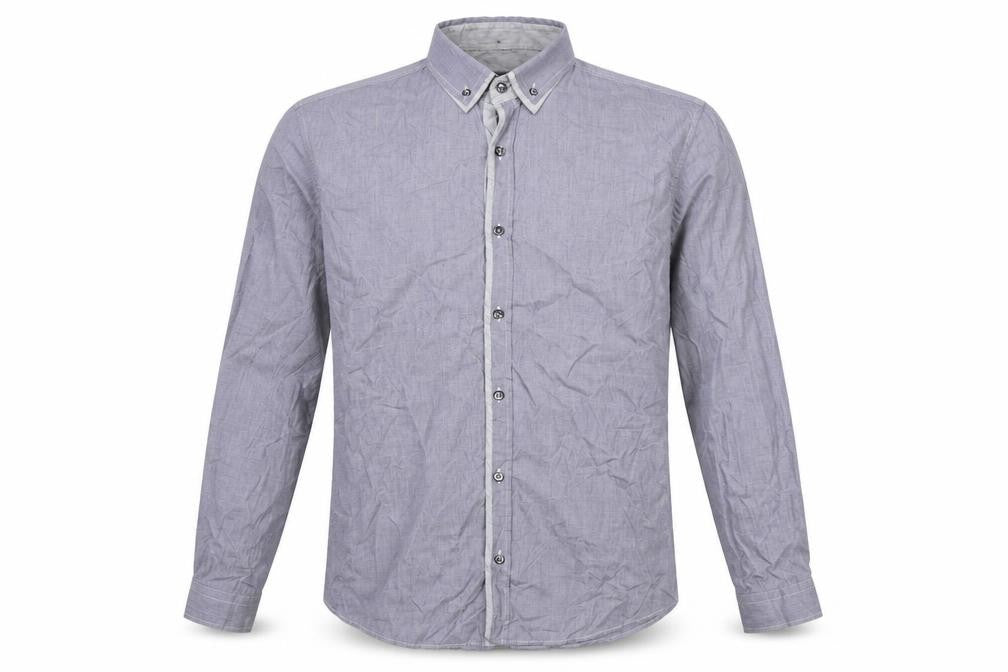 Front view of Next Men's Grey L Cotton Button-Down Long Sleeve Casual Shirt