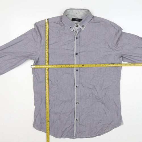 Next Men's Grey L Cotton Button-Down Long Sleeve Casual Shirt