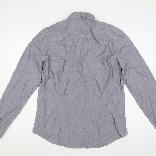 Next Men's Grey L Cotton Button-Down Long Sleeve Casual Shirt