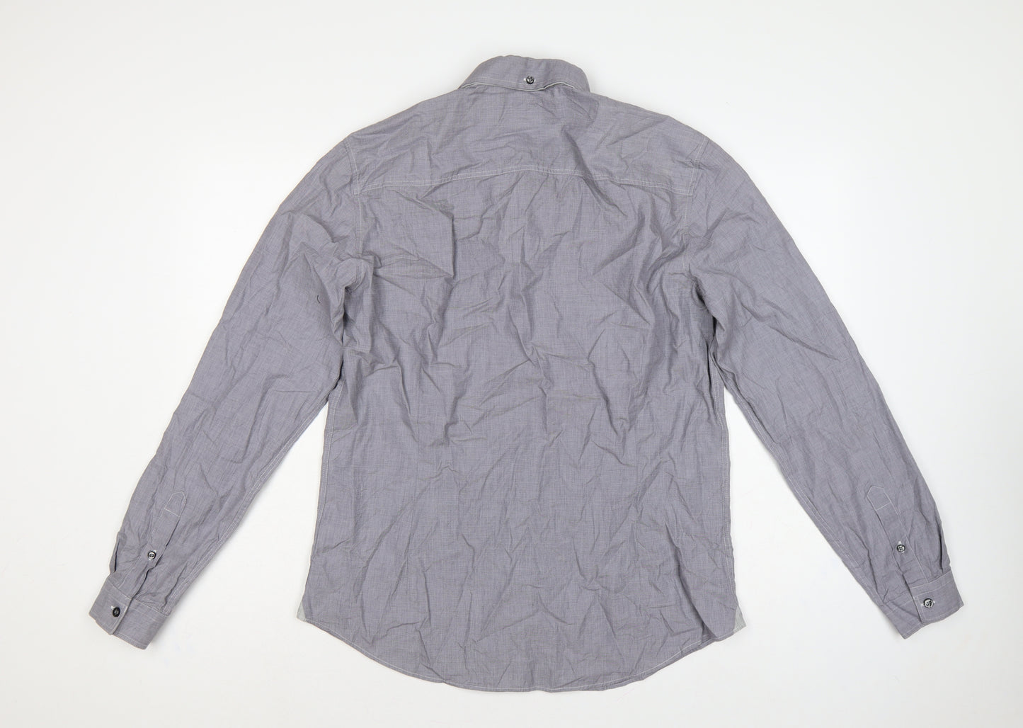 Next Men's Grey L Cotton Button-Down Long Sleeve Casual Shirt