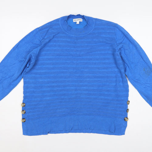 Paramour Women’s Blue L Rib Knit Side Button Viscose Jumper