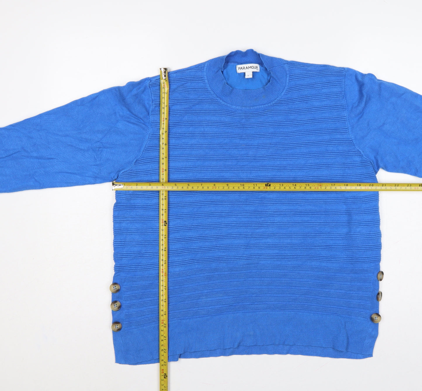 Paramour Women’s Blue L Rib Knit Side Button Viscose Jumper
