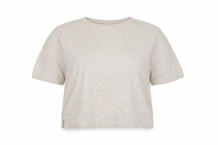 River Island Women Beige Size 14 Rhinestone Cap Sleeve Knit Jumper