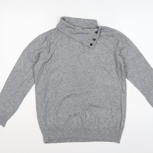PPT Women Grey XL Henley Mock Neck Knit Jumper Button Detail