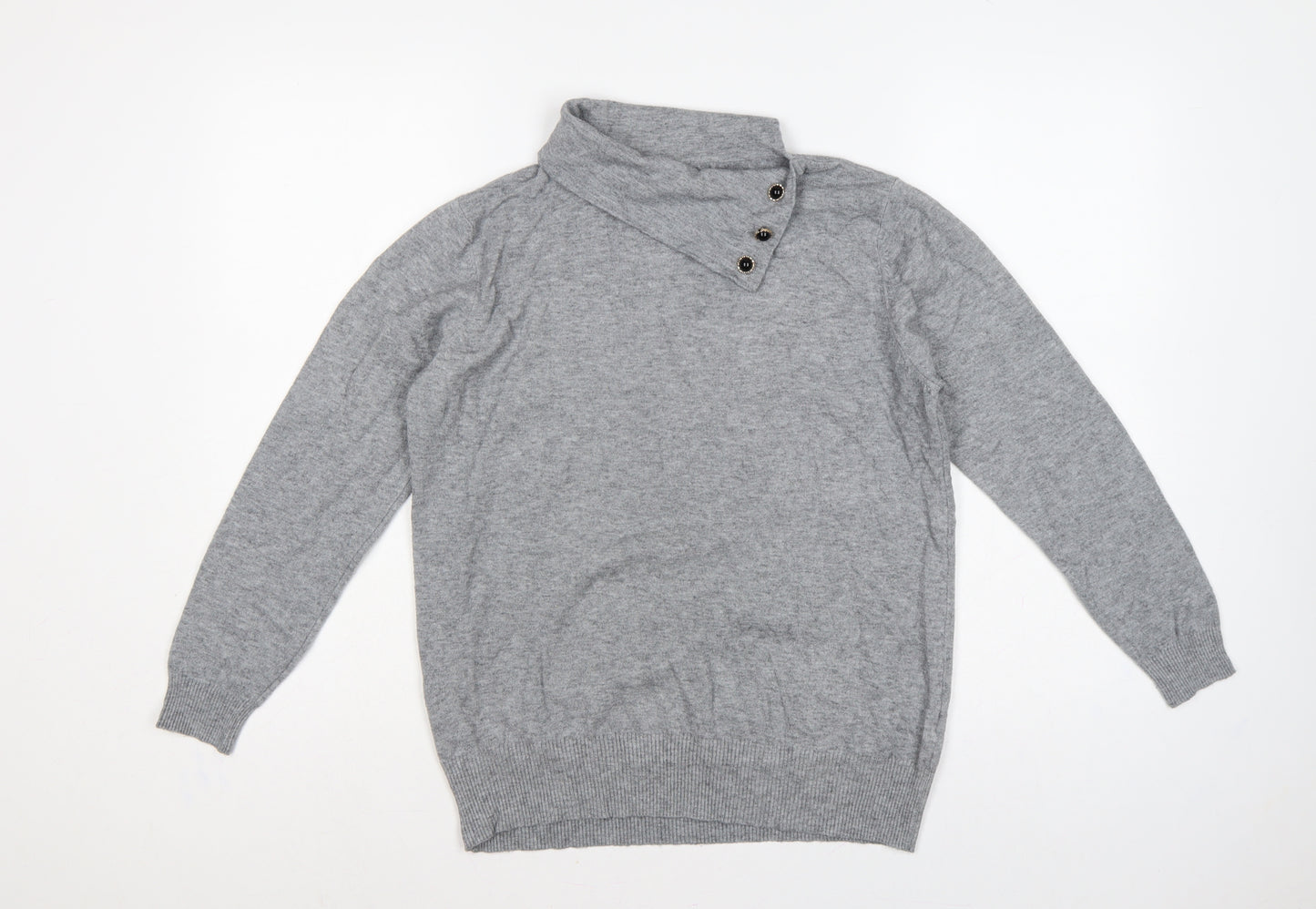 PPT Women Grey XL Henley Mock Neck Knit Jumper Button Detail