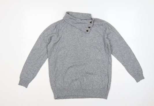PPT Women Grey XL Henley Mock Neck Knit Jumper Button Detail