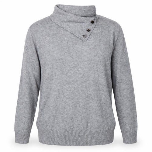 PPT Women Grey XL Henley Mock Neck Knit Jumper Button Detail