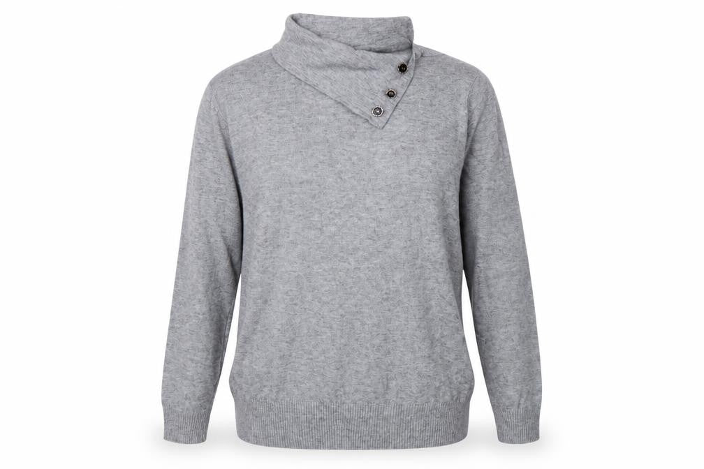 PPT Women Grey XL Henley Mock Neck Knit Jumper Button Detail