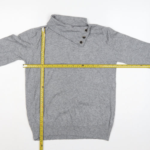 PPT Women Grey XL Henley Mock Neck Knit Jumper Button Detail