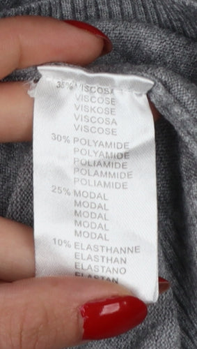 PPT Women Grey XL Henley Mock Neck Knit Jumper Button Detail