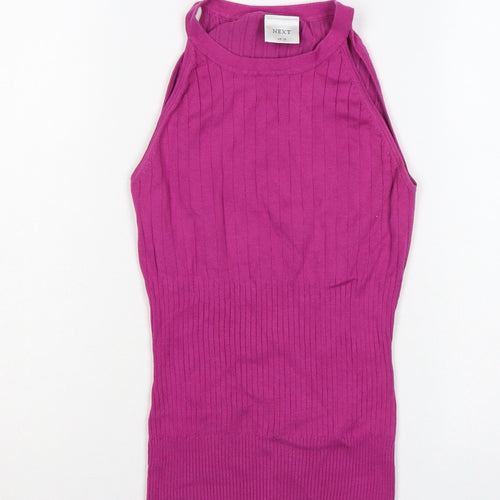 Next Women Pink UK 12 Ribbed Knit Sleeveless High Neck Tank Top